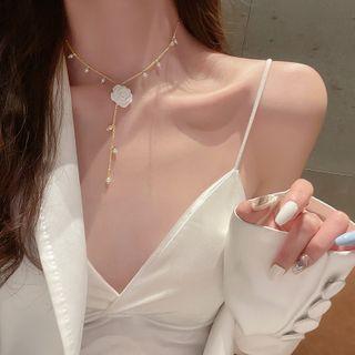 Flower Faux Pearl Y Choker Gold - One Size