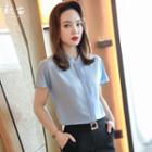 Short-sleeve Plain Blouse / Straight Leg Dress Pants / Set