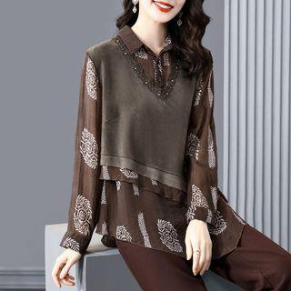 Mock Two-piece Asymmetrical Print Blouse