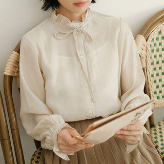 Frill-trim Tie-neck Shirt