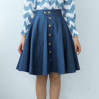 Denim Button-front A-line Skirt
