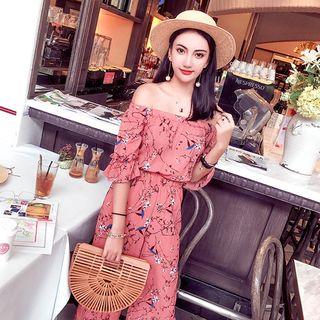 Floral Print Off Shoulder 3/4 Sleeve Jumpsuit