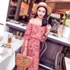 Floral Print Off Shoulder 3/4 Sleeve Jumpsuit