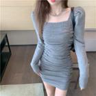 Square-neck Shirred Knit Dress