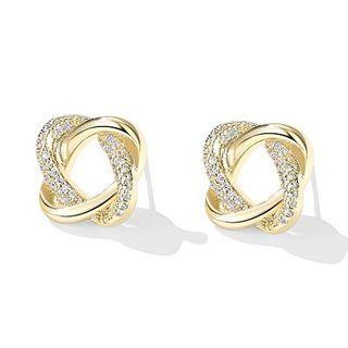 Rhinestone Alloy Earring 1 Pair - Silver Earring - Gold - One Size