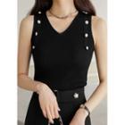 Button-detail V-neck Sleeveless Top