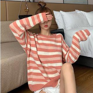 Dolman-sleeved Striped Knit Sweater