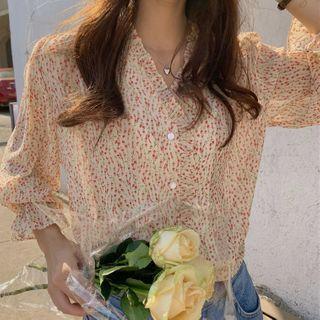Floral Print Chiffon Blouse Red Floral - White - One Size