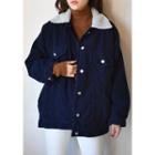 Fleece-collar Metal-button Corduroy Jacket