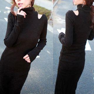 Long-sleeve Turtleneck Cutout Maxi Dress