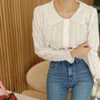 Lace-collar Dotted Blouse Ivory - One Size