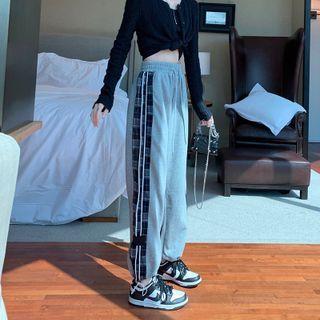 Plaid Panel Drawstring Harem Pants