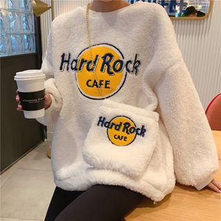 Letter Embroidered Shearling Top