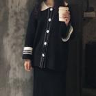 Collared Two-tone Cardigan Black - One Size