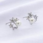 Faux Pearl Rhinestone Flower Earring 1 Pair - One Size