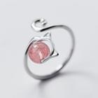 925 Sterling Silver Cat Bead Open Ring S925 Silver Ring - One Size