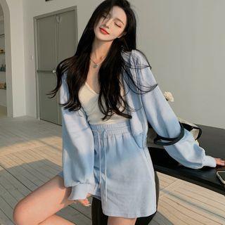 Plain Loose-fit Hooded Jacket / Plain Shorts / Camisole Top