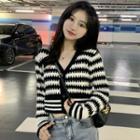 Long-sleeve Striped Cropped Cardigan Stripe - One Size