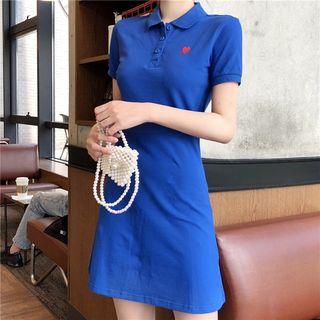 Short-sleeve Embroidered Heart A-line Mini Polo Dress