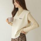 V-neck Letter-embroidered Vest