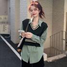 Mock Two-piece Shirt Green - One Size