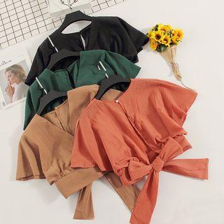 V-neck Bow Back Short-sleeve Top