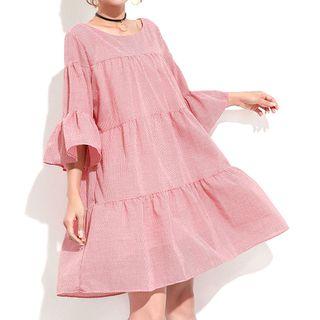 Plain 3/4 Sleeve Tiered Dress