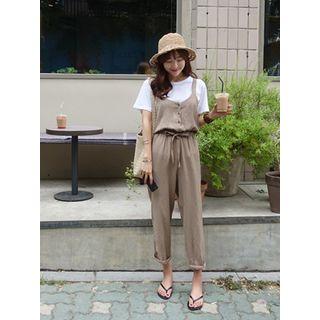 Half-placket Tie-waist Jumpsuit