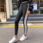 Fly-front Contrast-trim Leggings Black - One Size
