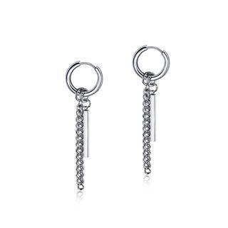 Simple And Fashion Geometric Stripe Tassel 316l Stainless Steel Stud Earrings Silver - One Size