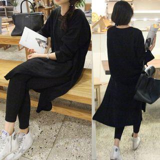 Long-sleeve Slit-side Midi T-shirt Dress
