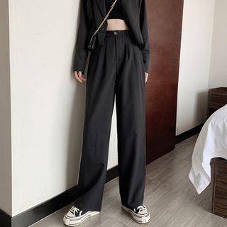 Set: Cropped Single-button Blazer + Wide-leg Pants
