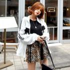 Contrast-trim Letter-print Oversized Windbreaker