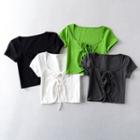 Short-sleeve Square-neck Tie-front Crop Top