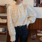 Mock-neck Lace Blouse Almond - One Size