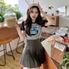 Short-sleeve Raglan Lettering T-shirt Black & Gray - One Size