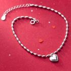 S925 Sterling Silver Heart Pendant Anklet Silver - One Size