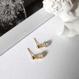 925 Sterling Silver Rhinestone Dangle Earring Ear Stud - 1 Pair - Gold - One Size