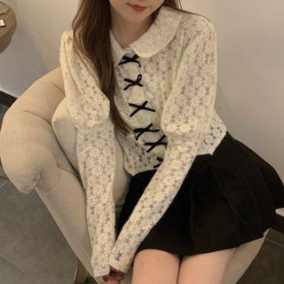 Bow Lace Cropped Blouse Almond - One Size