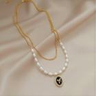 Bow Pendant Faux Pearl Layered Alloy Necklace