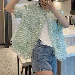 Short-sleeve Fringed Button Jacket