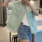 Short-sleeve Fringed Button Jacket