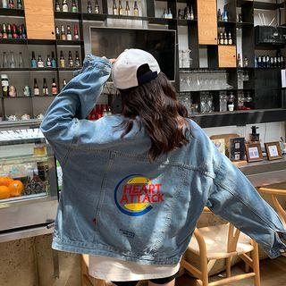 Lettering Denim Button Jacket