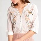 Long-sleeve Pintuck Embroidery Blouse