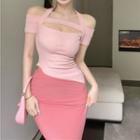 Cols-shoulder Cutout T-shirt / Midi Mermaid Skirt