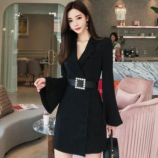 Bell-sleeve Single-breasted Mini Coat Dress With Belt