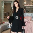 Bell-sleeve Single-breasted Mini Coat Dress With Belt