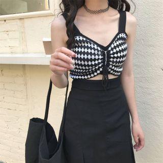 Plaid Knit Cropped Camisole Top Black - One Size
