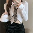 Neck Tie Crop Shirt With Neck Tie - White - One Size