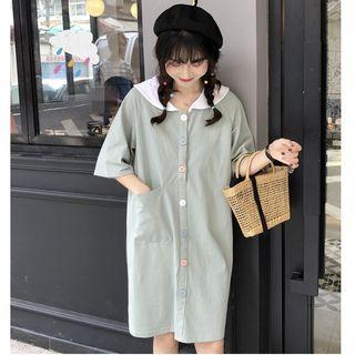 Sailor Elbow-sleeve Shirt Dress